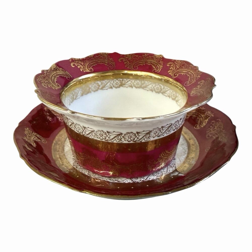 o eg royal austria Demi bone china cup (no handles) saucer Red & Gold